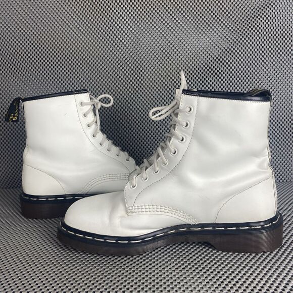 Dr Martens Combat Boots Mens 8 White Leather Lace Up Ankle Boots Made In England - Picture 4 of 14